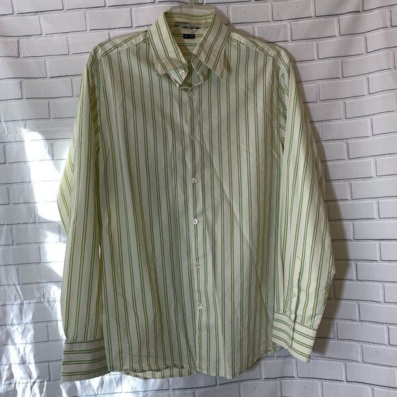 Theory White/Green Striped Button Down Shirt Sz M - Picture 1 of 3
